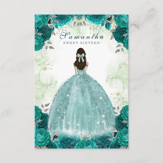 Sweet Sixteen Elegant Green Birthday Uitnodiging Informatiekaartje (Voorkant)