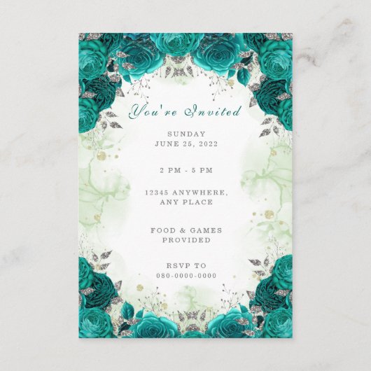 Sweet Sixteen Elegant Green Birthday Uitnodiging Informatiekaartje (Achterkant)