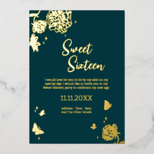 Sweet Sixteen Emerald Green Folie İnvitation Uitnodiging