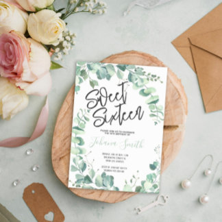 Sweet Sixteen Eucalyptus 16e verjaardag Uitnodigin Kaart