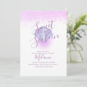 Sweet Sixteen Faux Diamond Gem Paarse Uitnodiging (Staand voorkant)
