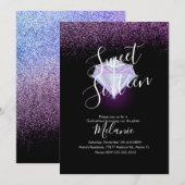 Sweet Sixteen Faux Diamond Gem Paarse Uitnodiging (Voorkant / Achterkant)