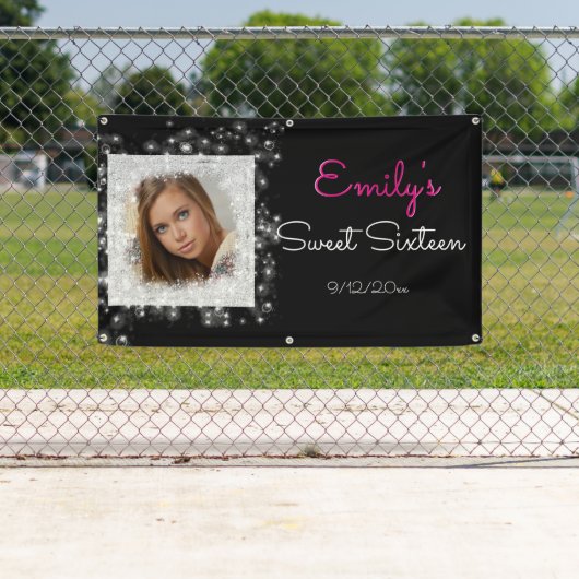 Sweet Sixteen, faux glitter, aangepaste foto Spandoek (Insitu)