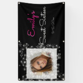 Sweet Sixteen, faux glitter, aangepaste foto Spandoek (Verticaal)