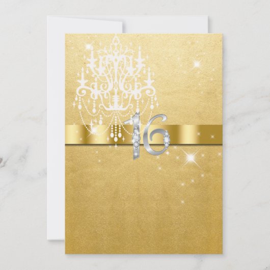 Sweet Sixteen, Faux Glitter, Gold, White, Custom Kaart (Voorkant)