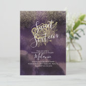 Sweet Sixteen Faux Glitter Paars Gold Roos Kaart (Staand voorkant)