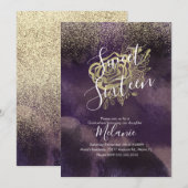 Sweet Sixteen Faux Glitter Paars Gold Roos Kaart (Voorkant / Achterkant)