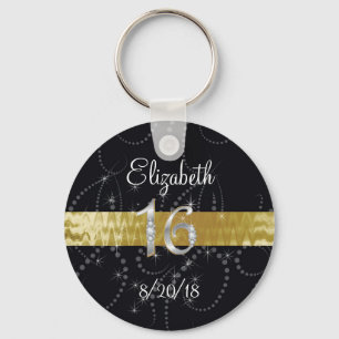 Sweet Sixteen, Faux Gold & Silver, Party Favor Sleutelhanger