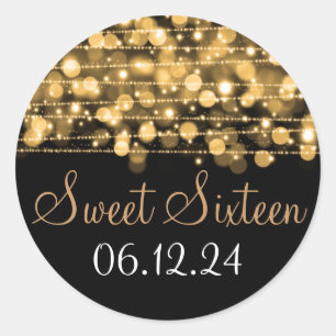 Sweet Sixteen Favor Party Sparkles Gold Ronde Sticker