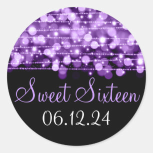 Sweet Sixteen Favor Party Sparkles Paars Ronde Sticker