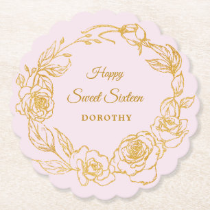 Sweet Sixteen Feest Gouden Roze Blush Roze Kartonnen Onderzetters