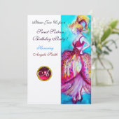 SWEET SIXTEEN FEEST, Rode Roze Robijn Monogram gou Kaart (Staand voorkant)