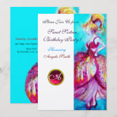 SWEET SIXTEEN FEEST, Rode Roze Robijn Monogram gou Kaart (Voorkant / Achterkant)