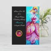 SWEET SIXTEEN FEEST, Rode Roze Robijn Monogram Zwa Kaart (Staand voorkant)