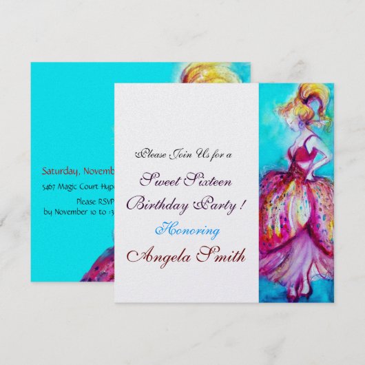 SWEET SIXTEEN FEEST roze blauw turquoise ijs Kaart (Voorkant / Achterkant)
