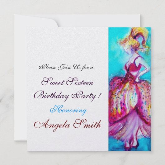 SWEET SIXTEEN FEEST roze blauw turquoise ijs Kaart (Voorkant)