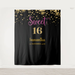 Sweet Sixteen Feest Tapijt Achtergrond Banner Goud Wandkleed
