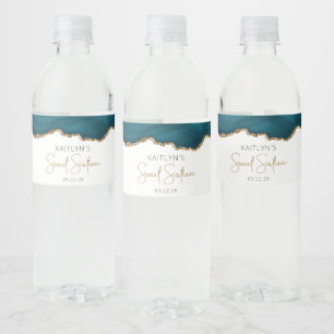 Sweet Sixteen Feest Teal Blauw Goud Agaat Waterfles Etiket