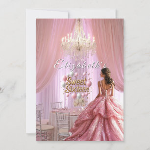 Sweet Sixteen Feestelijke Roze Jurk Kroonluchter  Kaart