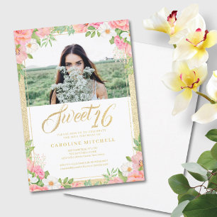 Sweet Sixteen Floral Elegant Roos Tulip Roze foto Kaart