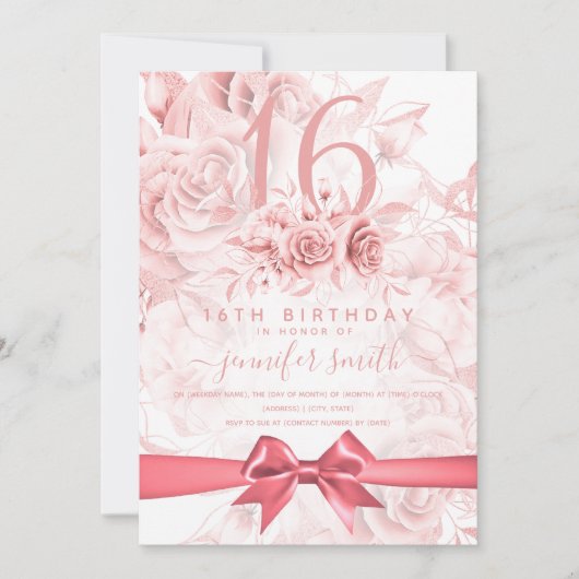 Sweet Sixteen Floral Girly Roos Gold & Blush Pink Kaart (Voorkant)