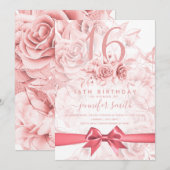 Sweet Sixteen Floral Girly Roos Gold & Blush Pink Kaart (Voorkant / Achterkant)