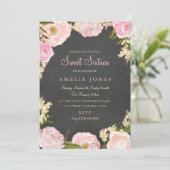 Sweet Sixteen Floral Roos Krans Krijtbord Uitnodig Kaart (Staand voorkant)