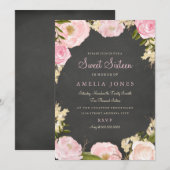 Sweet Sixteen Floral Roos Krans Krijtbord Uitnodig Kaart (Voorkant / Achterkant)