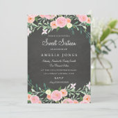 Sweet Sixteen Flower Chalkboard Pink Invite Kaart (Staand voorkant)