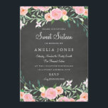 Sweet Sixteen Flower Chalkboard Pink Invite Kaart<br><div class="desc">roze en perzikzachte waterverf op de achtergrond van het karton. We hebben illustraties gebruikt van: www.createthecut.com</div>