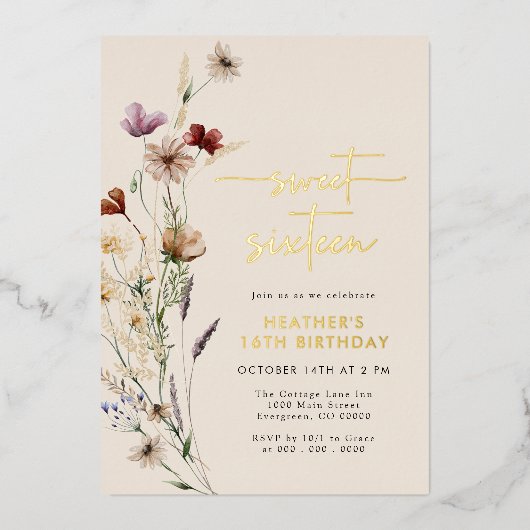 Sweet Sixteen Folie Invitation Folie Uitnodiging (Voorkant)