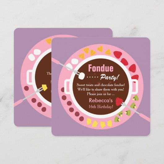 Sweet Sixteen Fondue Girls Verjaardagsfeestje Kaart (Voorkant / Achterkant)