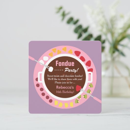Sweet Sixteen Fondue Girls Verjaardagsfeestje Kaart (Staand voorkant)