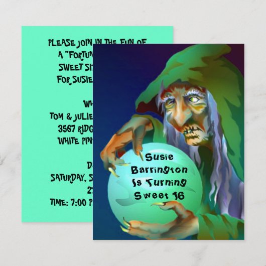 SWEET SIXTEEN ~ FORTUNE-TELLING ARTIJ INVITATION KAART (Voorkant / Achterkant)