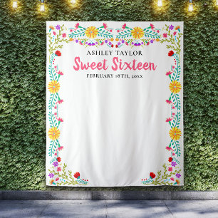 Sweet Sixteen Foto achtergrond Mexicaanse bloemen  Wandkleed