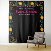 Sweet Sixteen Foto Booth Backdrop Mexicaanse Flowe Wandkleed (In situ)