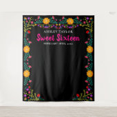 Sweet Sixteen Foto Booth Backdrop Mexicaanse Flowe Wandkleed (Voorkant)