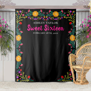 Sweet Sixteen Foto Booth Backdrop Mexicaanse Flowe Wandkleed