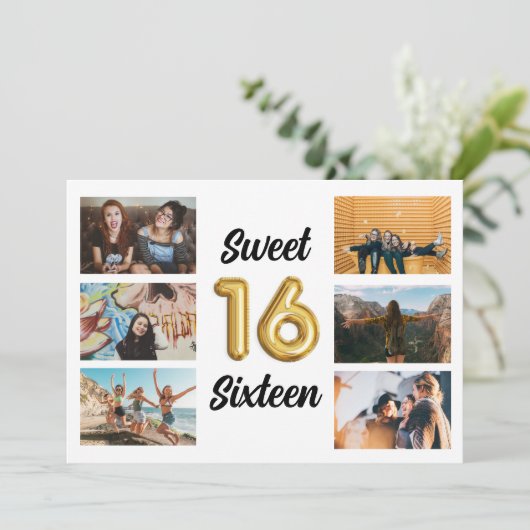 Sweet Sixteen Foto Collage Birthday Party Kaart (Staand voorkant)