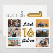 Sweet Sixteen Foto Collage Birthday Party Kaart (Voorkant / Achterkant)