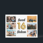Sweet Sixteen Foto Collage Birthday Party Kaart<br><div class="desc">Ideaal voor een zoete zestienjarige verjaardagsfeestdag - deze nummer 16 gouden ballonverjaardagsuitnodiging is voorzien van een zesfotocollage met "zoete zestien" op het lettertype. Voeg je partijgegevens toe aan de achterkant en stuur je een brief naar familie en vrienden, en vraag hen om mee te doen om je meisje en haar...</div>