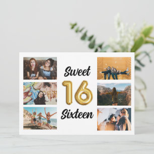 Sweet Sixteen Foto Collage Birthday Party Kaart