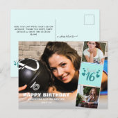 Sweet Sixteen foto Collage Turquoise Glitter Briefkaart (Voorkant / Achterkant)