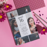 Sweet Sixteen fotocollage Kaart<br><div class="desc">Grafisch zoete 16 uitnodiging met een fotocollage met ruimte voor zes van je eigen foto's van het verjaardagsmeisje.</div>