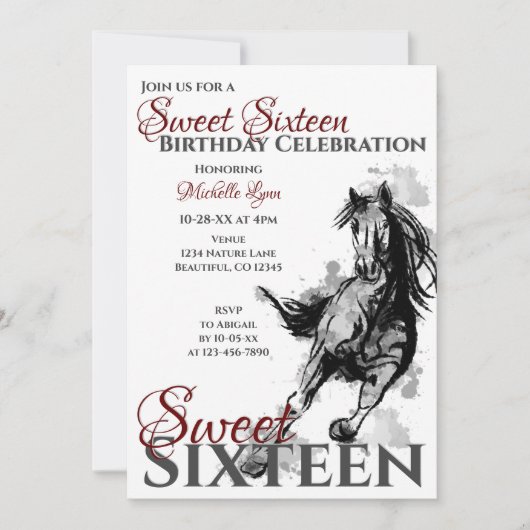 Sweet Sixteen Galloping Horse Birthday Party Kaart (Voorkant)