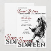Sweet Sixteen Galloping Horse Birthday Party Kaart (Voorkant / Achterkant)