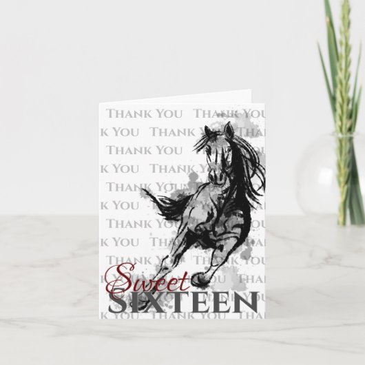 Sweet Sixteen Galloping Horse Sketch Birthday Bedankkaart (Voorkant)