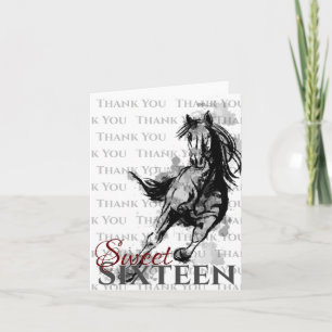 Sweet Sixteen Galloping Horse Sketch Birthday Bedankkaart