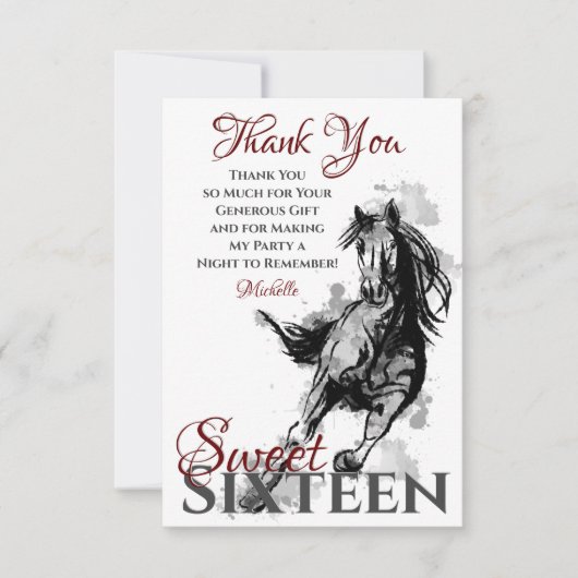 Sweet Sixteen Galloping Horse Sketch Flat Birthday Bedankkaart (Voorkant)