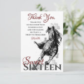 Sweet Sixteen Galloping Horse Sketch Flat Birthday Bedankkaart (Staand voorkant)